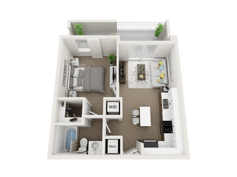 1 bedroom 1 bathroom floor plan F at Blue Lagoon 7, Florida, 33126